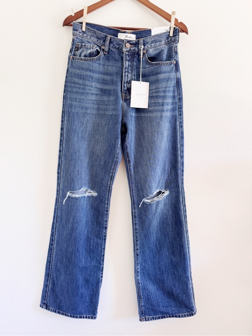 Kancan Dark Wash 90s Flare Distressed Jeans in Medium Blue NWT Size 5